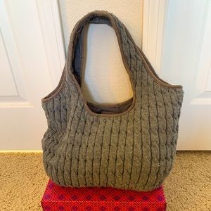 Gray Cable Knit Shoulder Bag